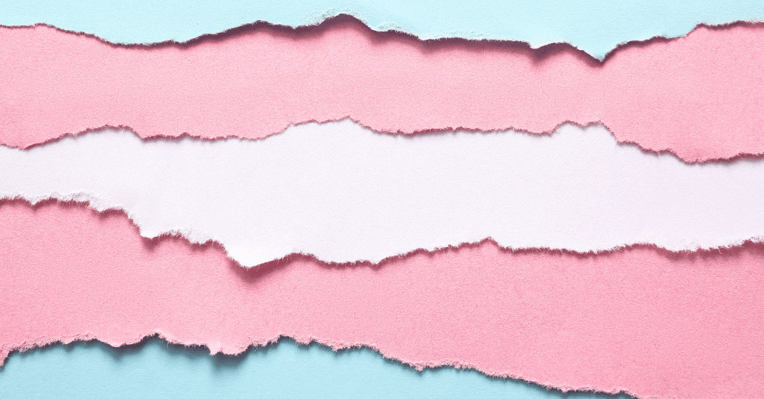 Cores da bandeira da Visibilidade Trans em estilo artístico.