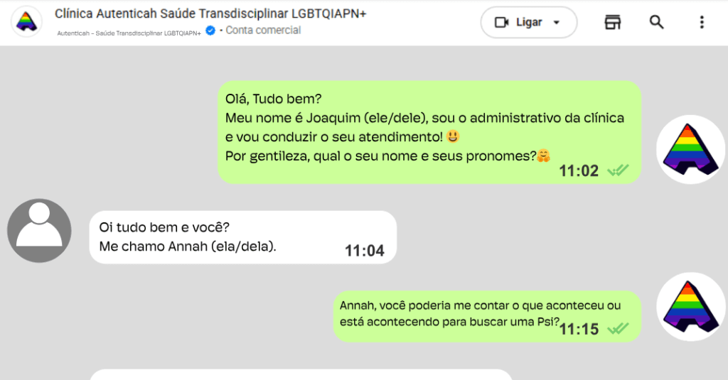 Respeito ao nome social e pronomes no atendimento para Terapia LGBTQIAPN+, em especial para pessoas trans, travestis e não binárias.