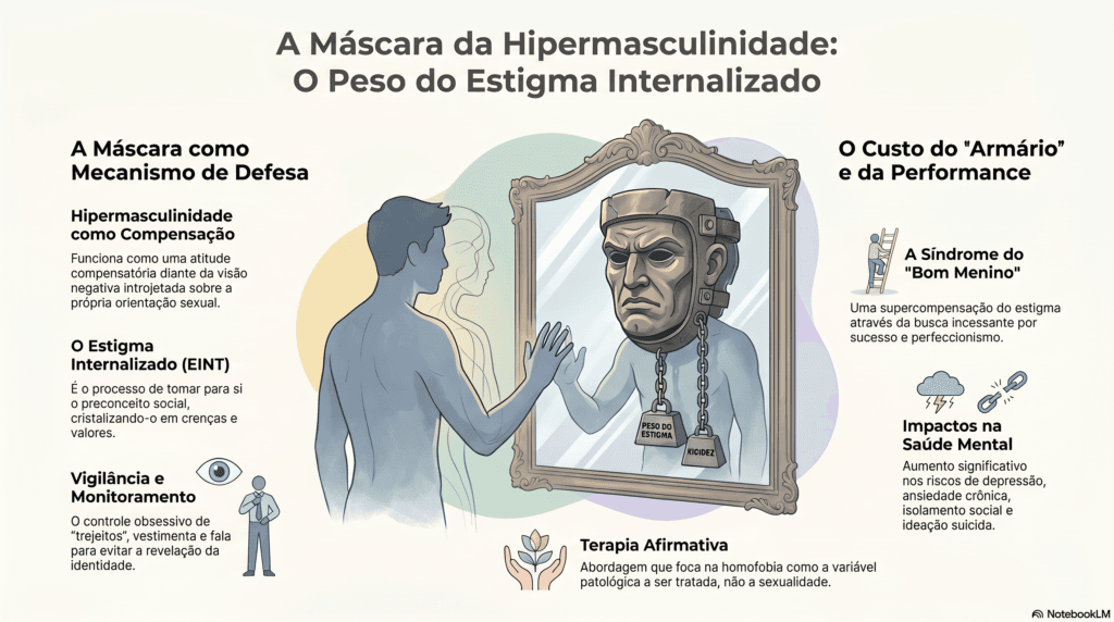 A máscara pesada como um dos sinais da hipermasculinidade e sintoma direto da homofobia internalizada.