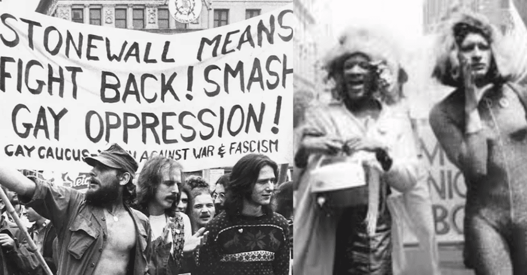A Revolta de Stonewall em 1969, marco histórico de resistência que deu origem ao mês do Orgulho LGBTQIAPN+.