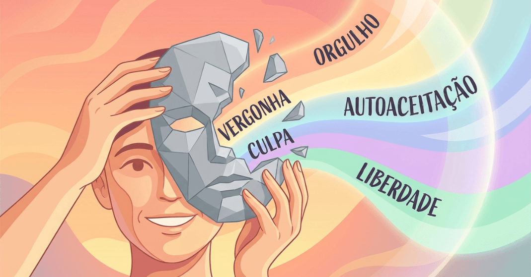Ilustração sobre o processo de desconstrução do estigma internalizado através da Terapia Afirmativa.