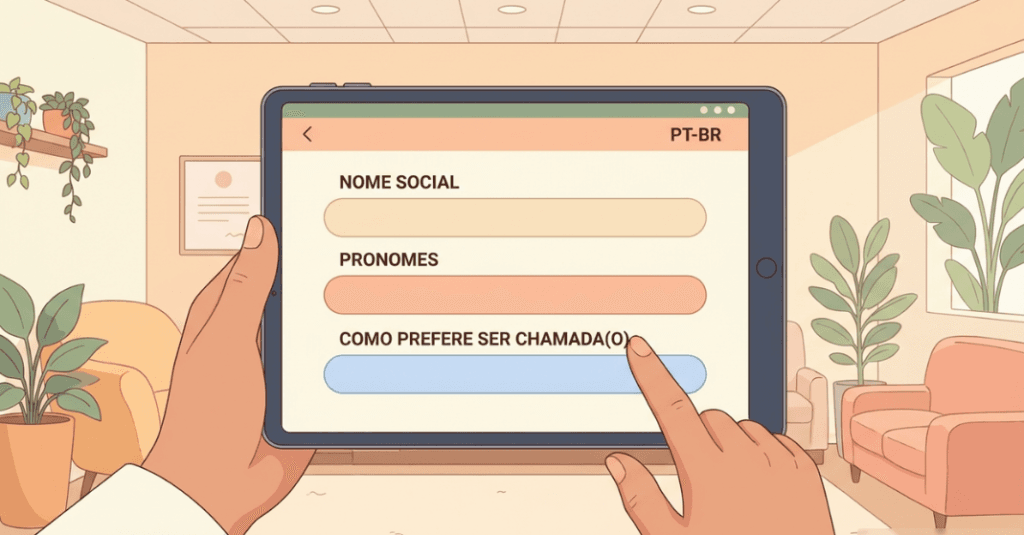 Formulário inclusivo e triagem afirmativa ao usar as 5 perguntas para escolher uma psicóloga afirmativa.