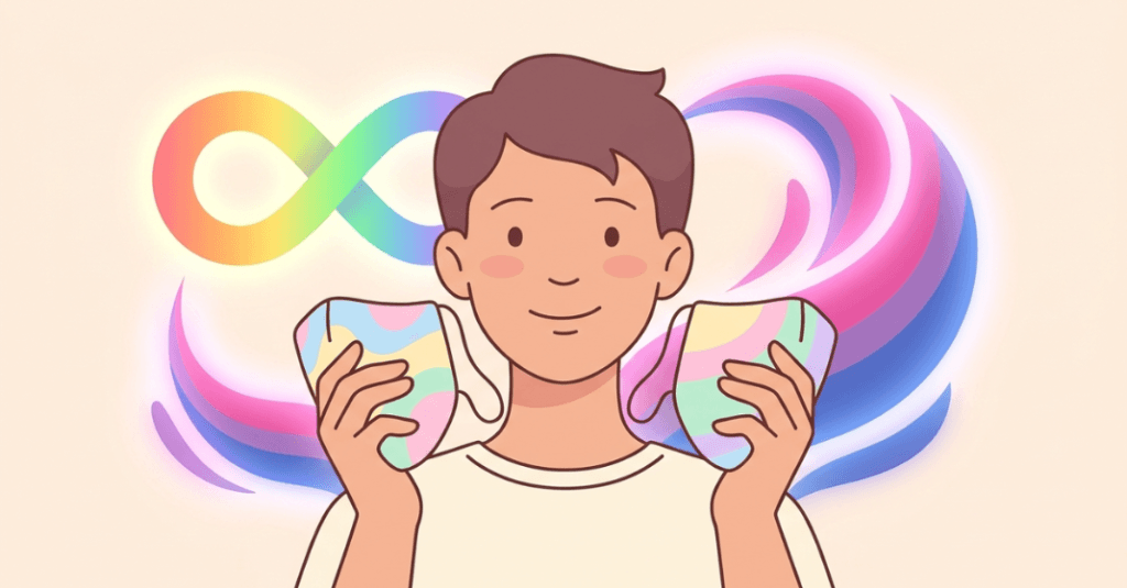 Ilustração vetorial sobre a pessoa bissexual e neurodivergente desarmando o duplo masking social.