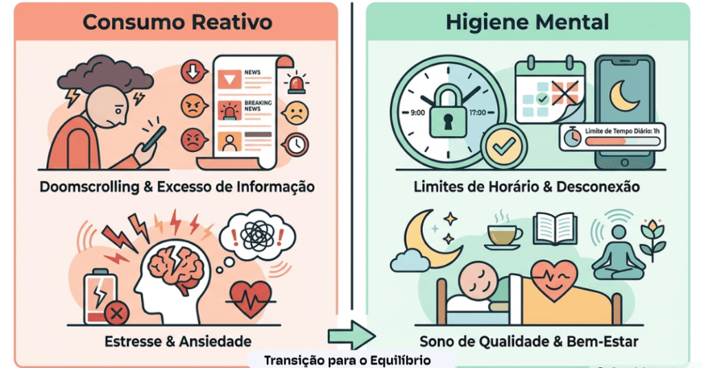 Tabela comparativa sobre hábitos de consumo de informação e ansiedade eleitoral e saúde mental.